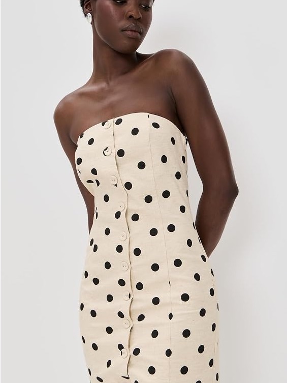 Endless Rose Cream Strapless Polka Dot Button-Front Mini Dress